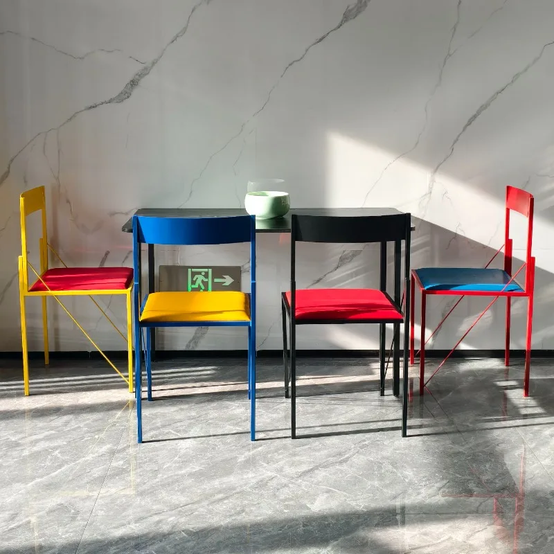 Designer Colorful Dining Chair Memphis Backrest Stool for Milk Tea Shop Dopamine Aesthetic Cafe Seating Modern Reception Chairs view 5