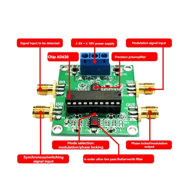 AD630 Lock-In Amplifier Board Module Balanced Modulator Module Phase Sensitive Detection Weak Signal Conditioning