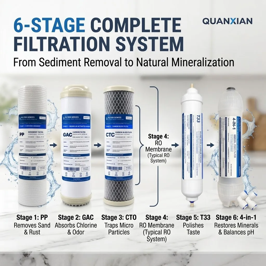 10 Inch 5-Stage RO Water Filter Replacement Set, Sediment Carbon 4-in-1 Mineral Alkaline Cartridge Kit for Under Sink Systems 2