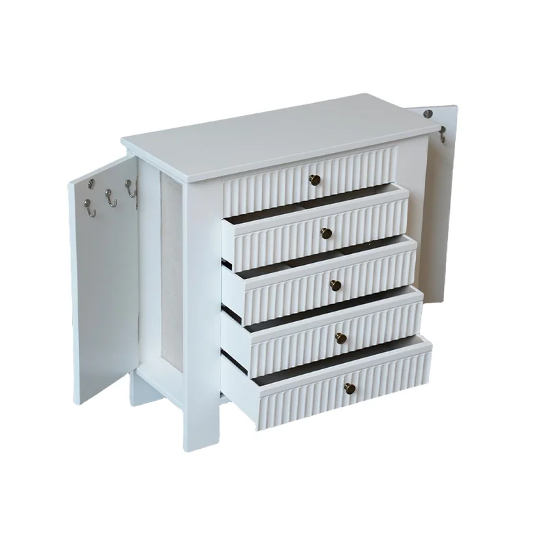aj-Factory Price Modern White MDF Jewelry Chest with 5 Drawers Durable Storage Box for Bedroom and Living Room Home Furniture%