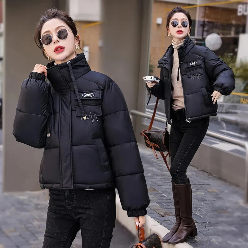 Chaqueta de invierno para mujer, Parkas cortas nuevas, abrigo acolchado de algodón versátil a la moda, chaquetas de pan coreanas holgadas para mujer, prendas de vestir