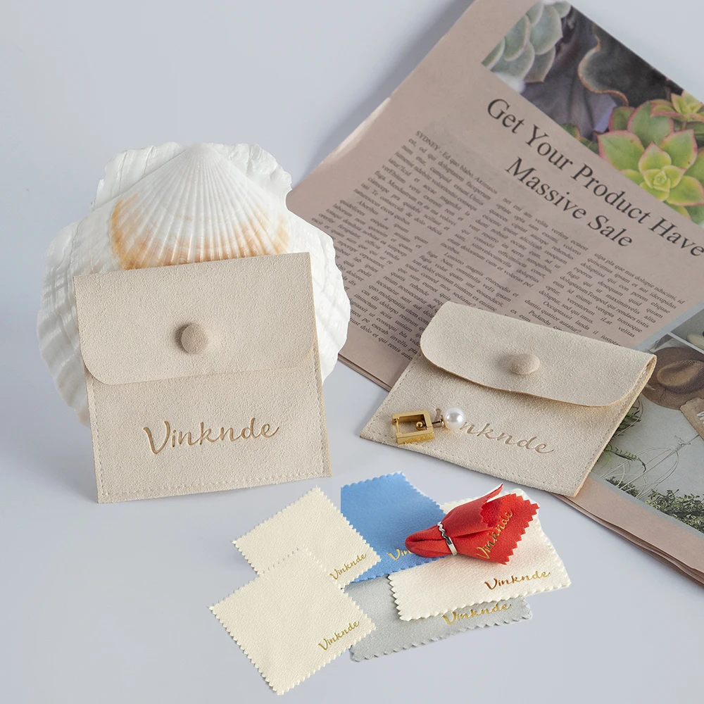 

Personalized Polishing Cloths Microfiber Snap Bags Set Custom Logo Jewelry Cleaning Cloth Earrings Rings Necklace Gift Pouches