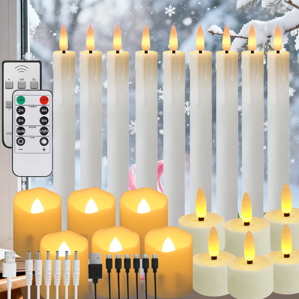 Rechargeable Flameless Tea Light Candles with Remote & USB Charging Cable Timer LED Flickering Plastic Votive Tealight Candles