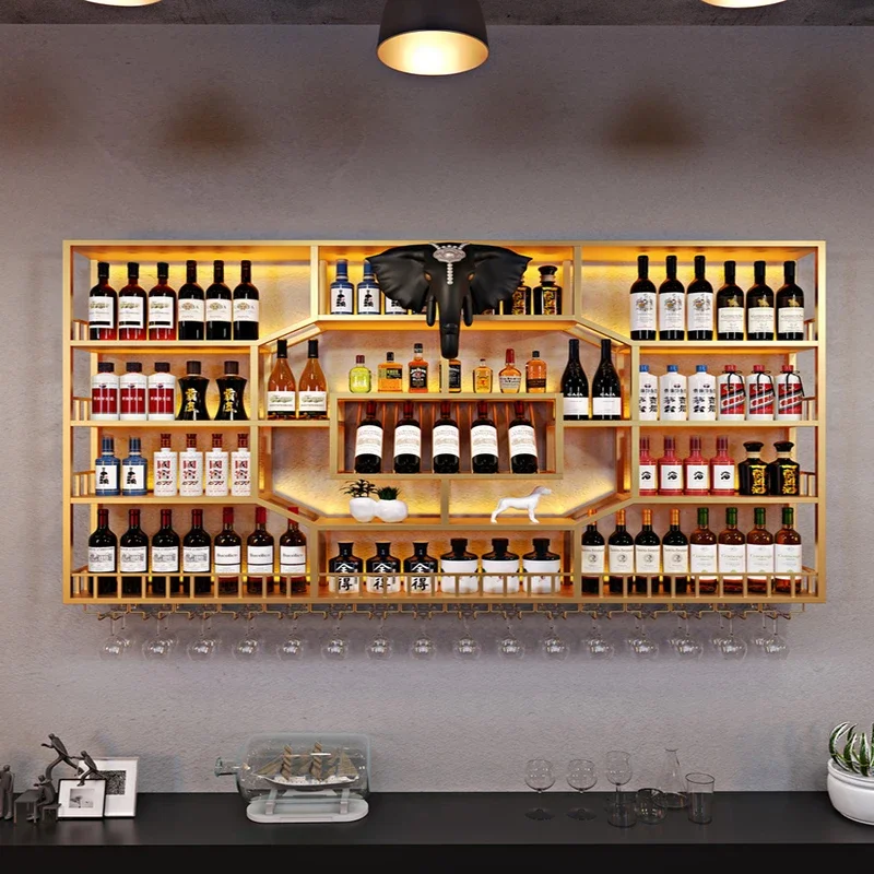 Iron Display Wine Rack Wall Mount Bar Living Room Kitchen Large Library Home Wine Rack Storage Vitrina Wine Cabinet Furniture