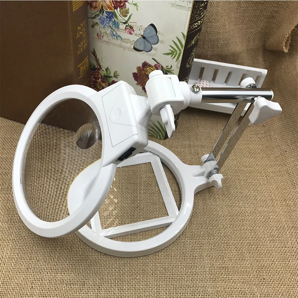 

2.5X 130Mm Foldable Desktop Magnifying Glass Led Light 5X 25Mm Inner Lens For Reading Crafts Jewelry Inspection White No