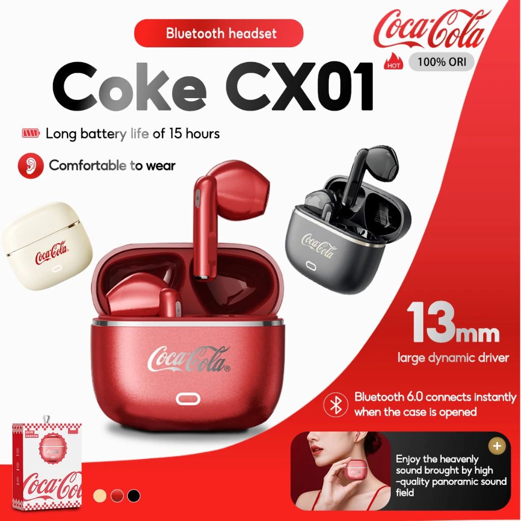 

Наушники Coca-Cola CX01, внутриканальные наушники с Bluetooth 6.0, объемным звуком и микрофоном