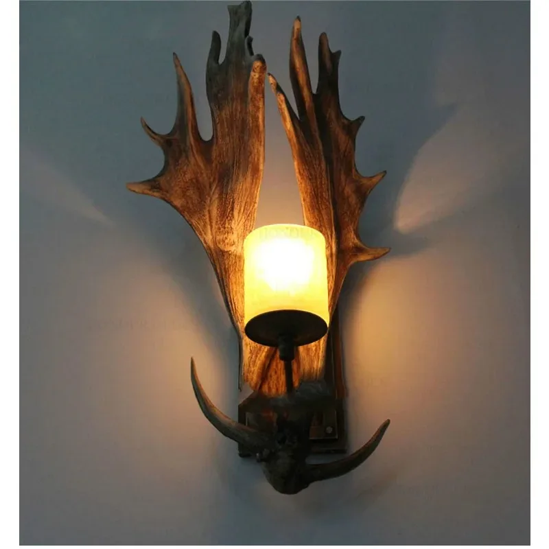 

Art Deco Retro Resin Antler Wall Lamp American Country Wall Light Deer Horn candle Lampshade Wall Sconce 110-240V