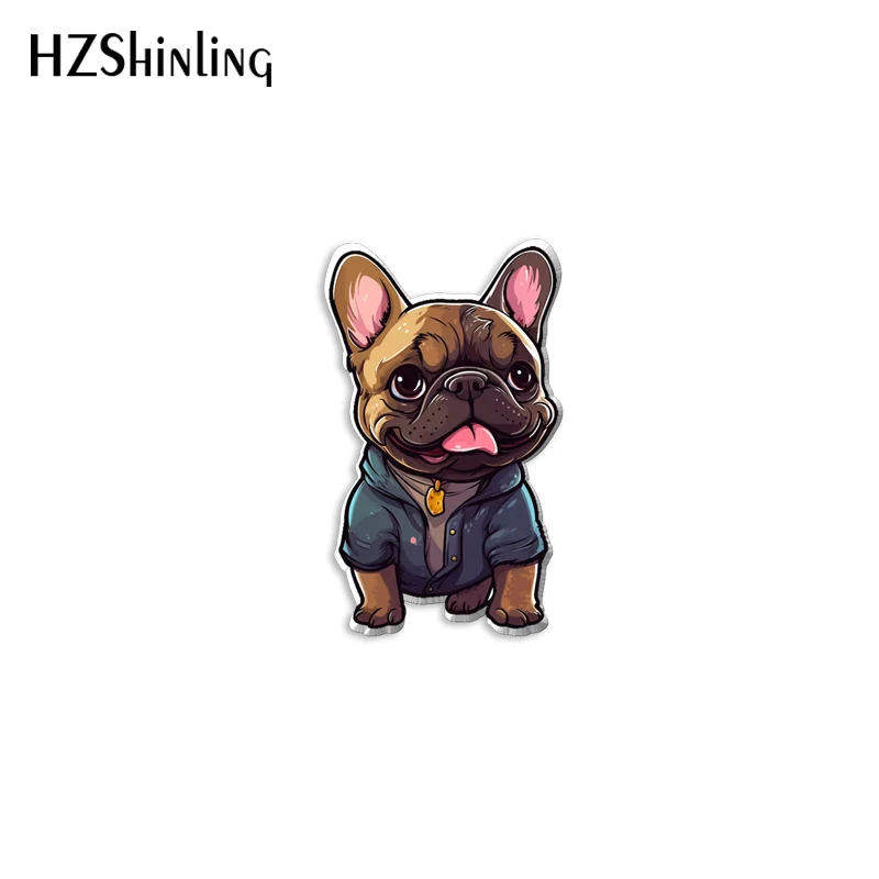 2024 New French Bulldog Acrylic Lapel Pin Love Dogs Epoxy Butterfly Clasp Pin Handmade Butterfly Brooch