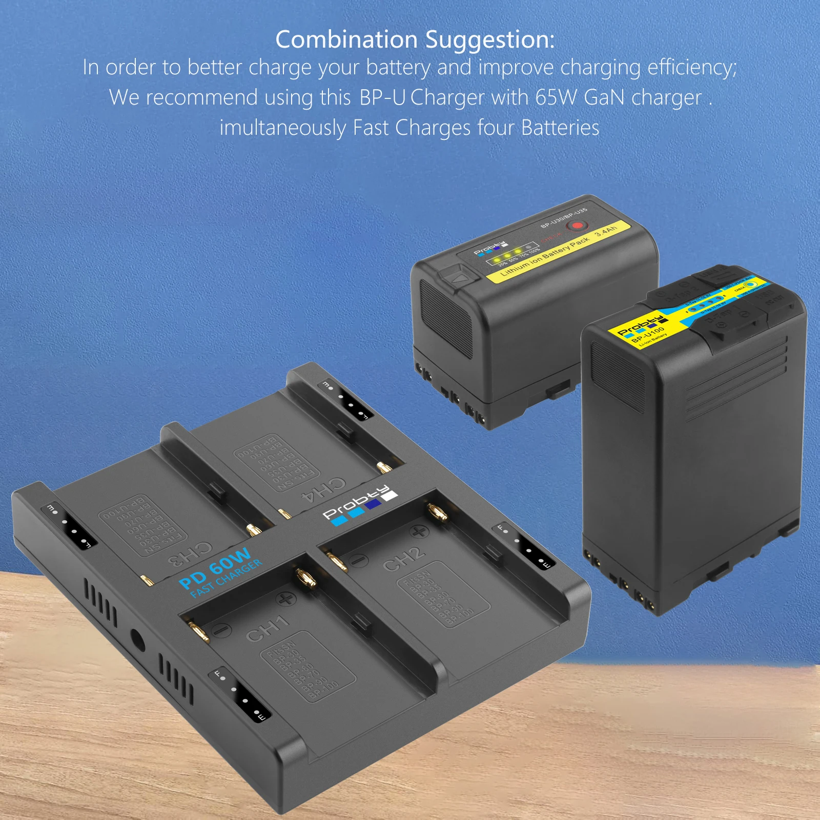 Probty PD60W Cargador rápido para baterías Sony BP-U Series para cargador de batería Sony BP-U30/BP-U35/U60/U90