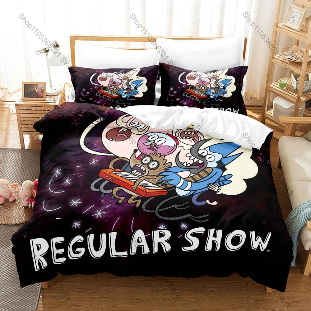 Regular Show Mordecai Rigby Character Duvet Cover Set 1 Duvet Cover 2 Pillowcases Animated Series Bedding Cool Kawaii Gift