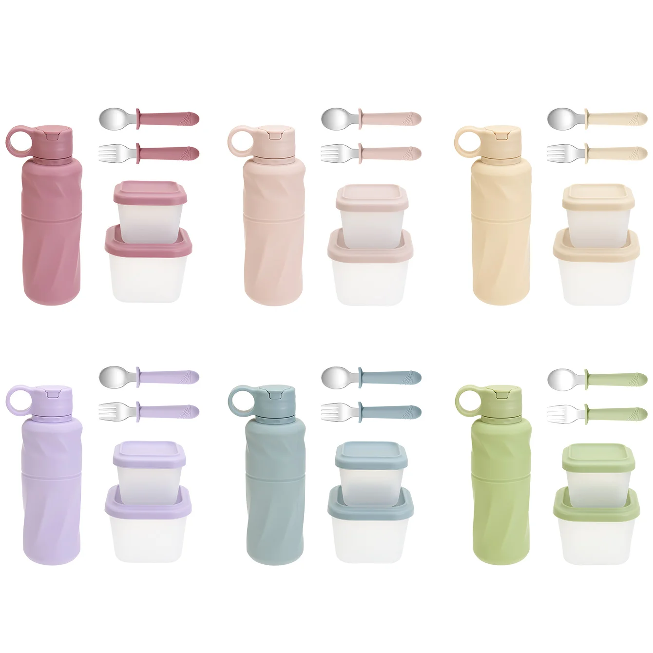 5PCS Stoviglie per bambini in silicone Ciotola per bambini Tazza Sippy Forchetta e cucchiaio in acciaio inossidabile Set per l'alimentazione del bambino Roba per bambini