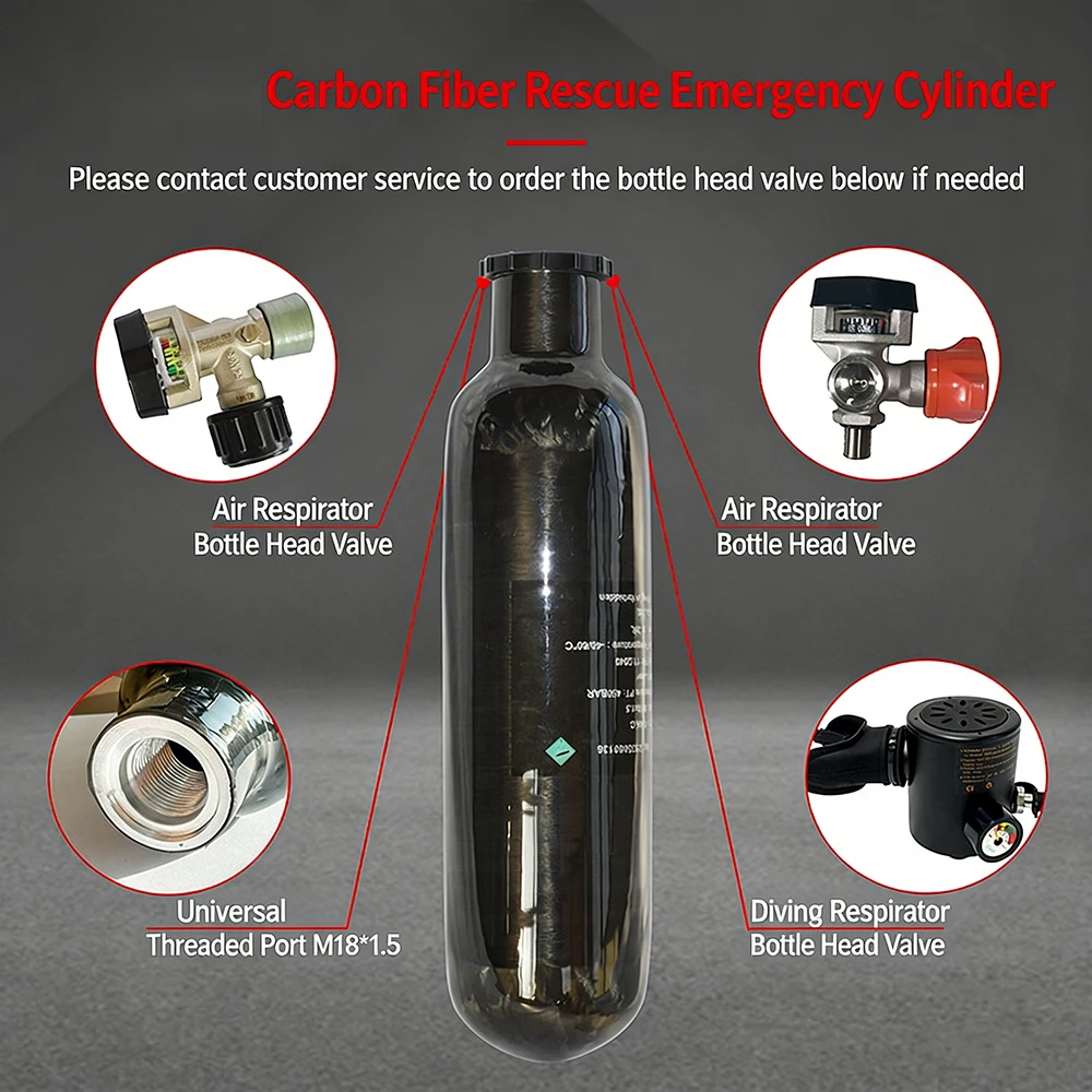 300Bar 4500Psi 0.36L/0.5L 360cc/500cc Carbon Fiber Cylinder High Pressure Diving Tank HPA Bottle for Mini Scuba Diving M18*1.5 view 2