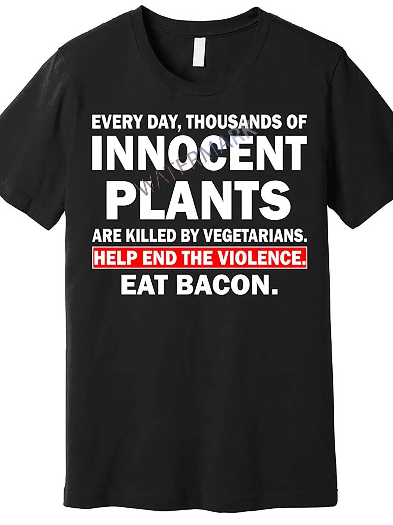 

Men's Vintage Street Trendy Cotton T-Shirt - "Eat Bacon to End Violence" Pattern Print - Soft 100% Cotton, Summer, Short Sleeves