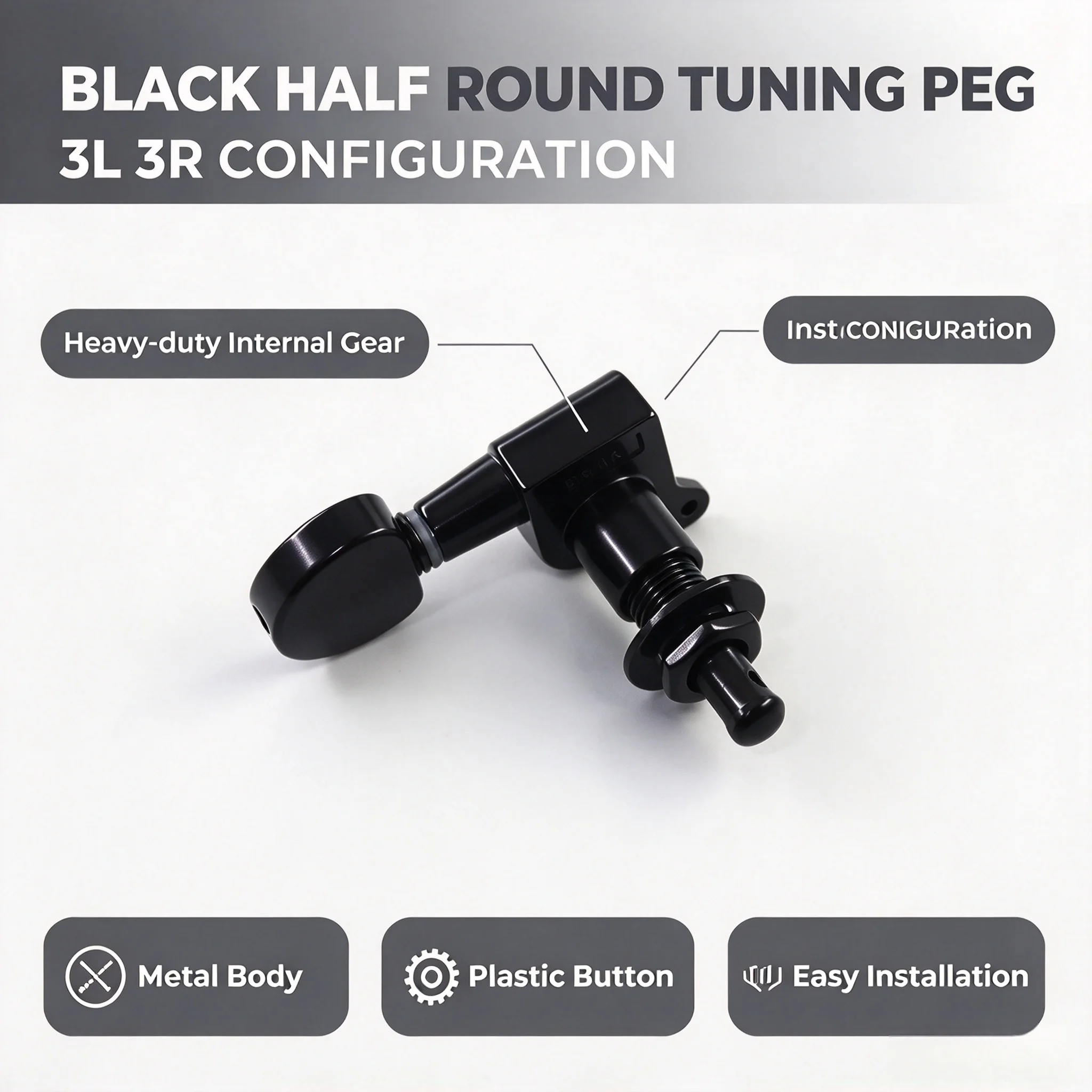 RUKOVA Sealed Gear Guitar Tuning Pegs, Half Round Button Machine Heads, 3 Left 3 Right, for Electric or Acoustic Guitar