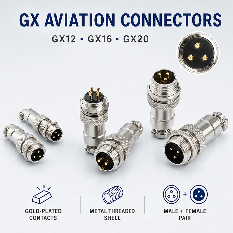 GX12 GX16 GX20 Gold-Plated Aviation Plug Socket Male Female Cable Connectors 2/3/4/5/6/7/8/9/10/12/14/15 Pin Metal Circular Type