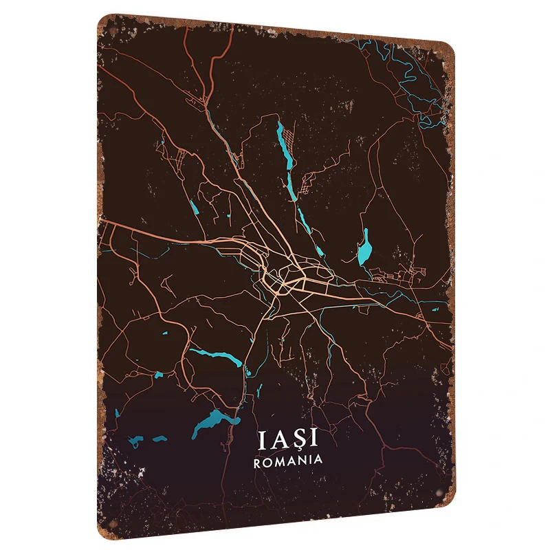 Iasi Romania City Map Art Metal Wall Decor Modern Minimalist Home Decoration Living Room Study Wall Hanging