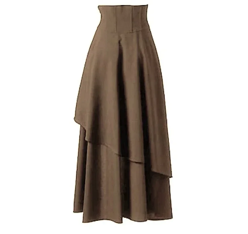 High Low Skirt Gothic Punk Lace Up Cincher Maxi Skirt Rock Hippie Pirate Draped Outfit Halloween Costume For Women