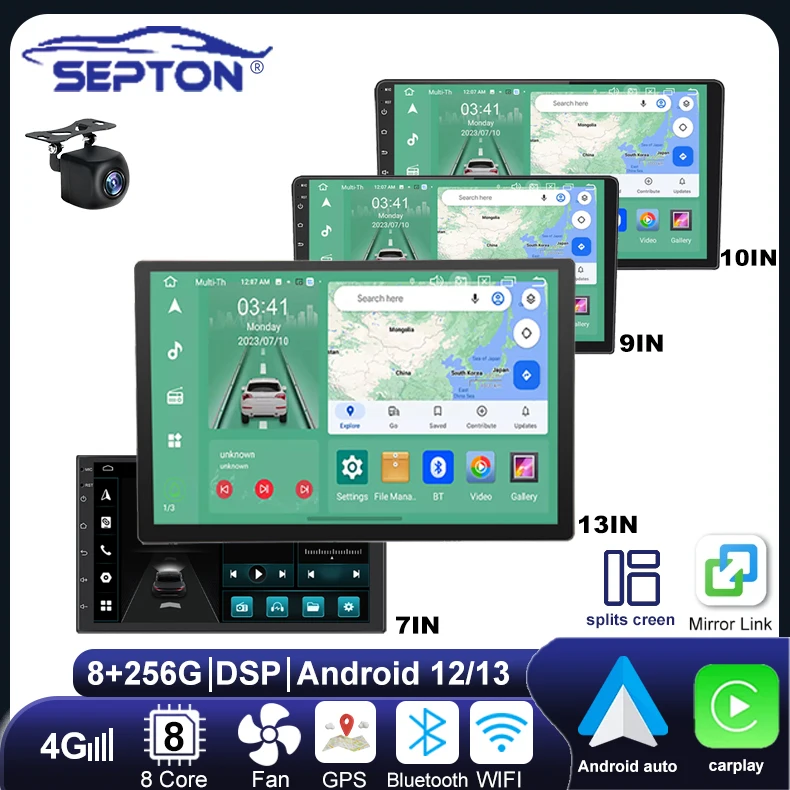 

SEPTON Universal Car Radio Android 7"/9"/10"/13'' for Toyota VW Kia Nissan Honda Lada Ford Carplay BT GPS WiFi Multimedia Player