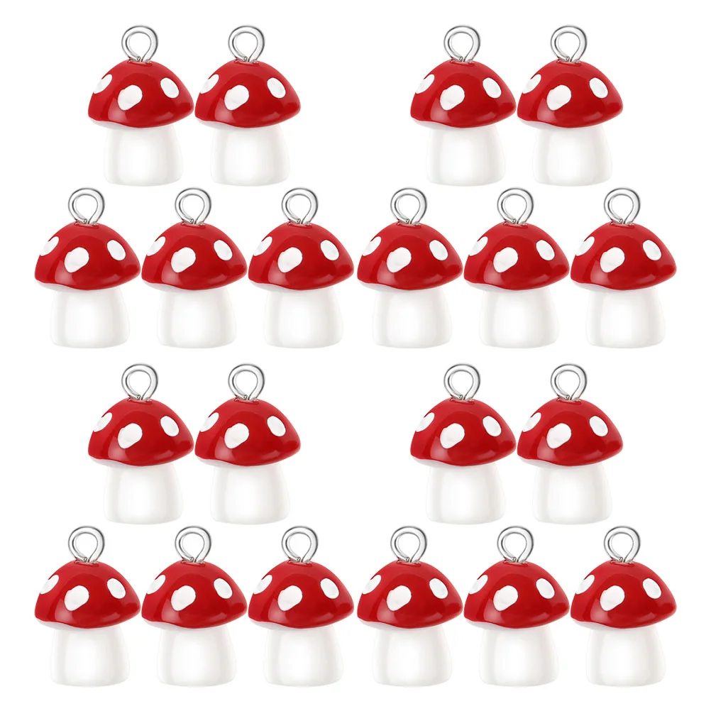 20 Pcs Mushroom Pendant Charm Mushrooms Earrings Keychain Charms Bulk Resin for Jewelry Making