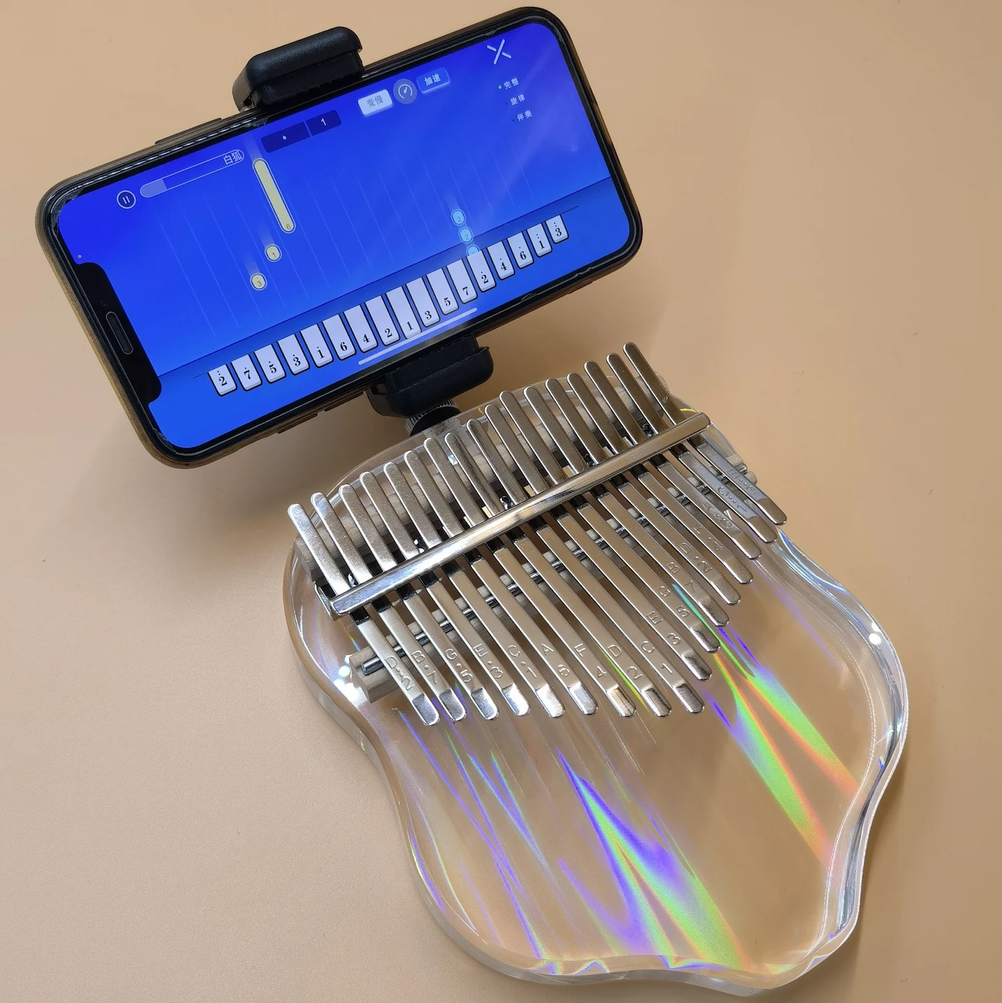 Jooleer Kalimba With Phone Holder App Finger Thumb Piano Eva Protective Case Transparent Crystal 17 Key Mbira Gifts for Kids