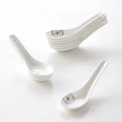 SUSHI CERAMICS Ceramic Small Soup Spoon Dandelion Pattern Spoon Small Rice Spoon Household Tableware Set of 10 Pieces