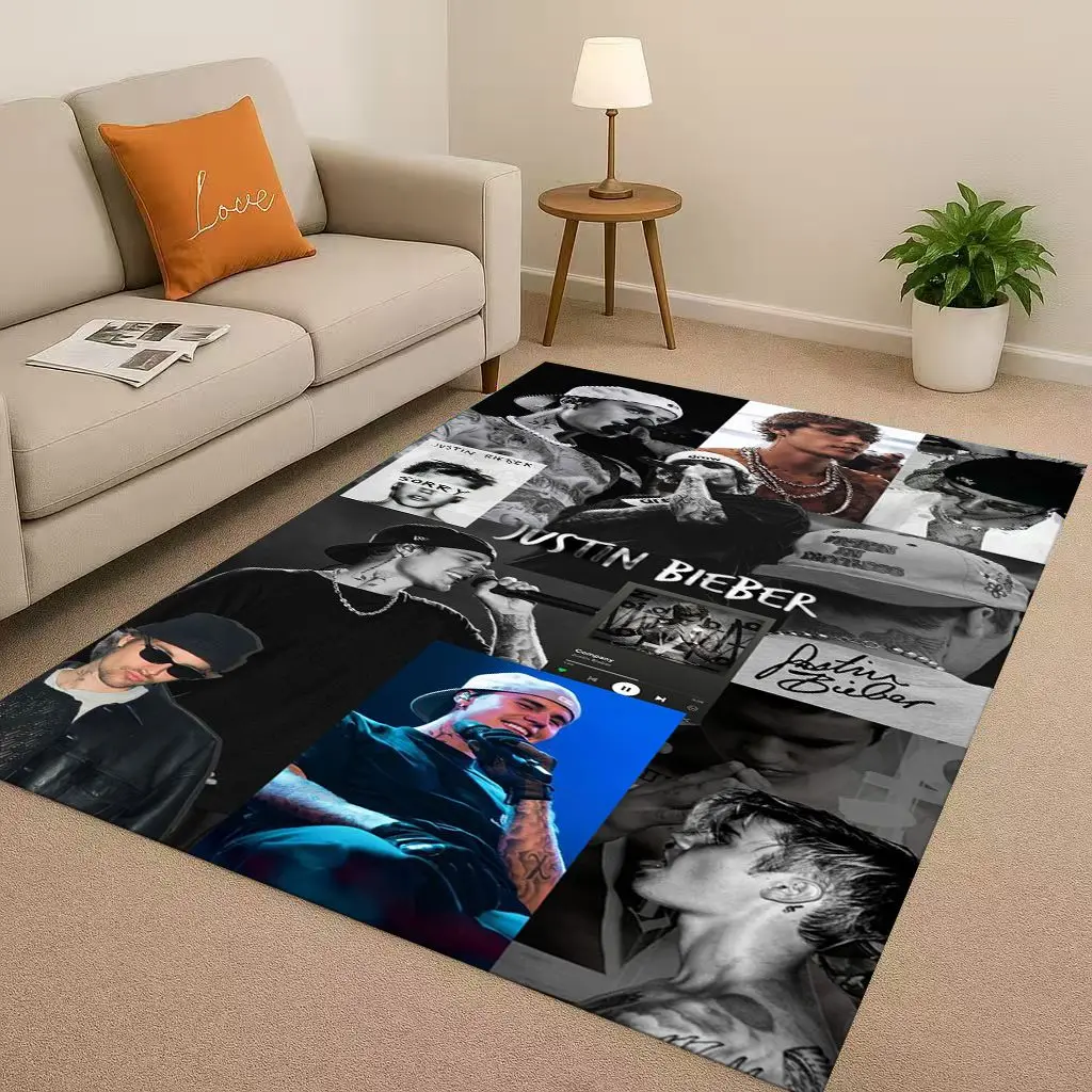 

3D Fashion B-Bieber Singer Star Living Room Non-Slip Area Rug Carpet for Bedroom Playroom Sofa,Easy Clean Home Doormat Playmat