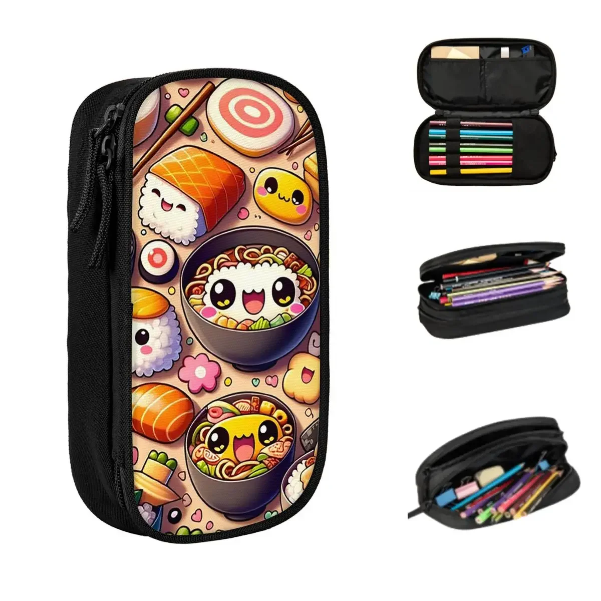 Kawaii Cuisine Adorable Anime Food Fiesta Pencil Cases Large Capacity Pen Bags Pen Box Pencil Pouch For Boys Girls Students