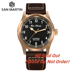 San Martin-Montre-bracelet militaire automatique pour homme, montre pilote en bronze, rétro, simple, 10 bars, SN0034QD, 37mm, 8215