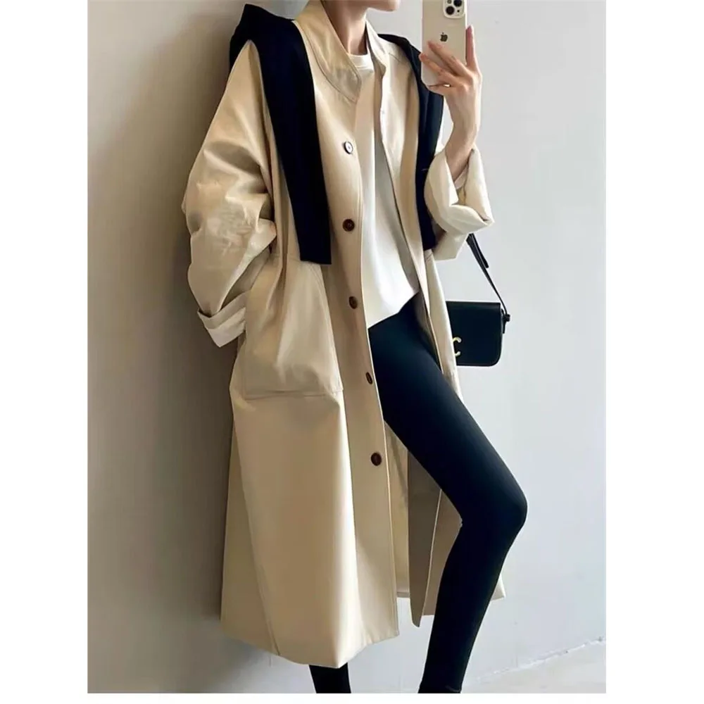 

2025 Female New Thin British Style grace Mid-length Coat Women Spring Autumn Windbreaker Jacket Knee With Lining Cloth A766