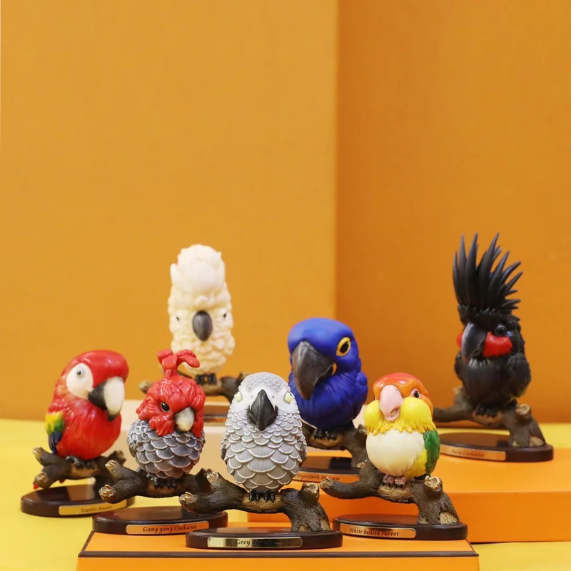 Mini perroquet original, modèle de figurine d'animal mignon Qversion, oiseaux d'animaux de simulation, jouet de collection d'art d'ornement, cadeau