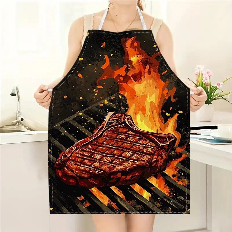 

Фартук для барбекю с принтом пламени, 1 шт., для кухни, готовки, выпечки, унисекс, рабочая одежда, подарок для домашнего шеф-повара, идея подарка для любителей мяса