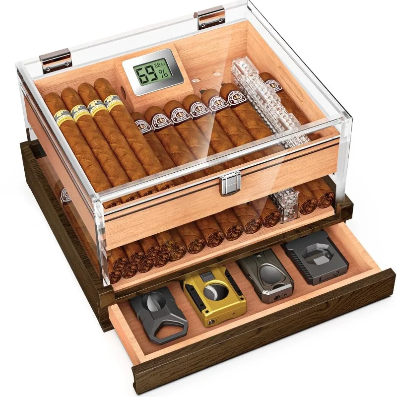 

Cedar Wood Cigar Moisturizer, Double Large Capacity Cigar Storage Case with Hygrometer