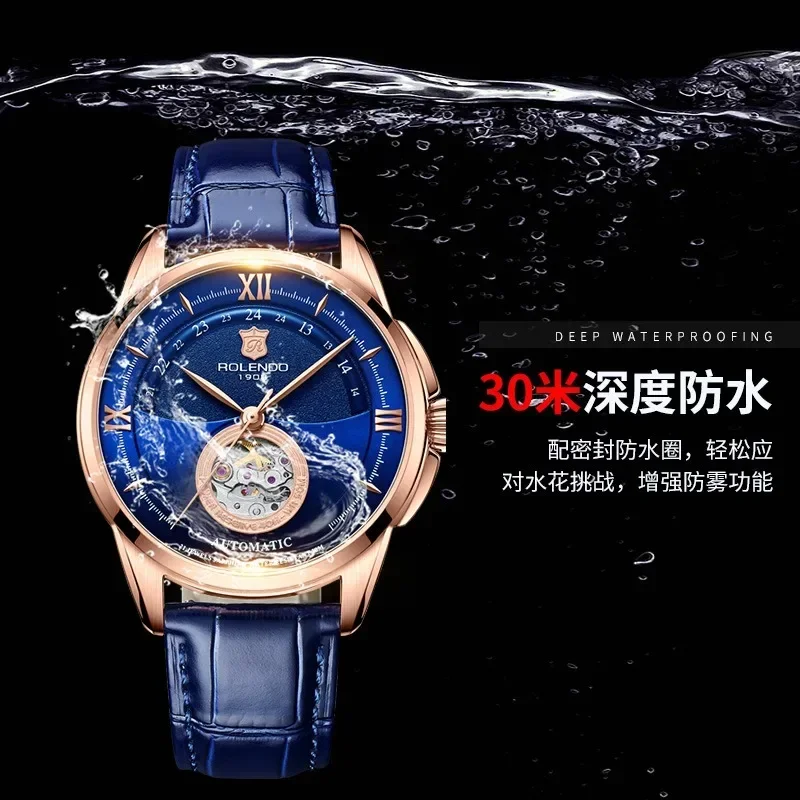 Automatic Mechanical Men Watch Luminous Waterproof Luxury Watch Fashionable Sports Men Clock Business Senior Gift Cowhide Strap