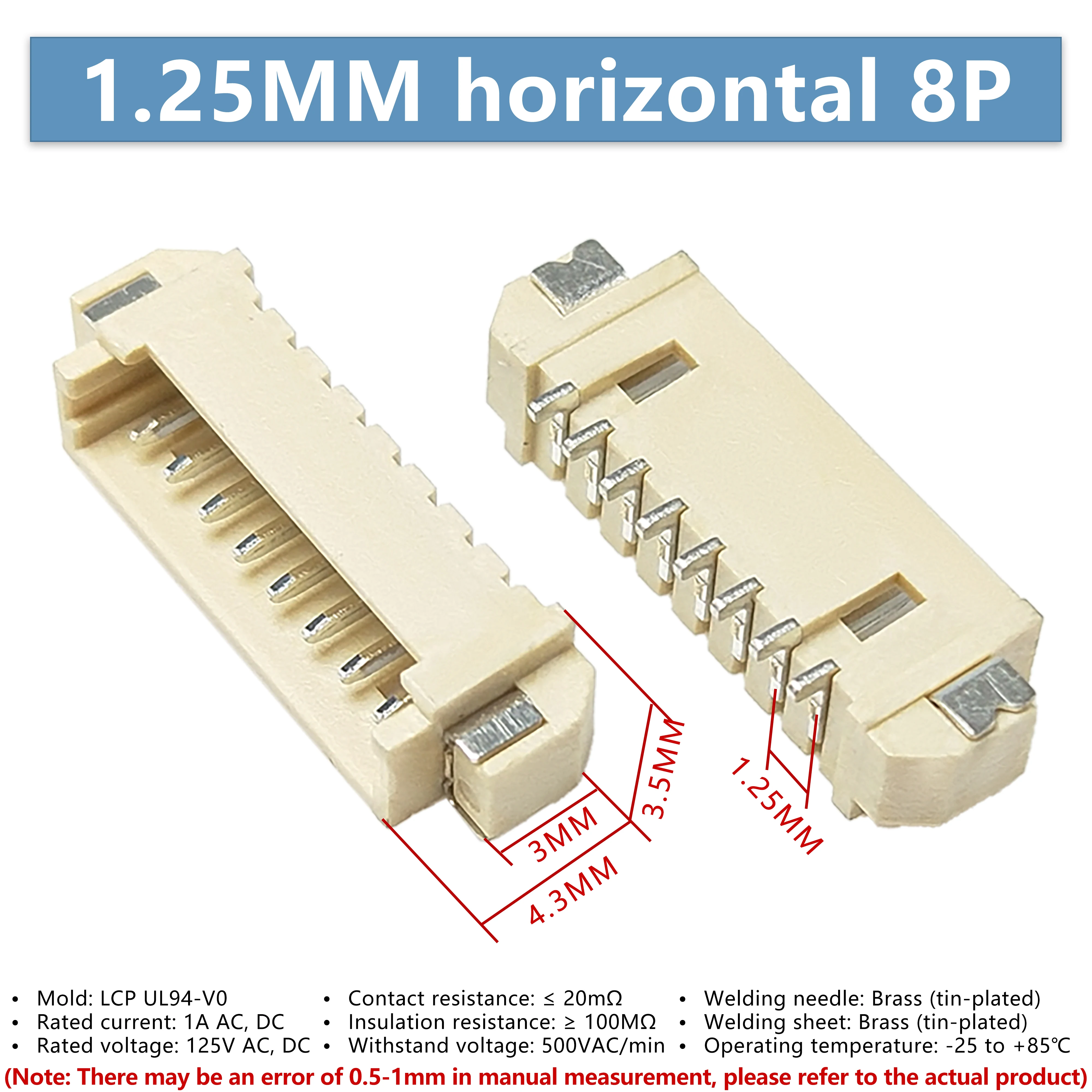 10PCS ZH1.25mm Pitch Horizontal 8P SMD Connector, Wire to Board Terminal Plug Female Socket, High Temperature Resistant