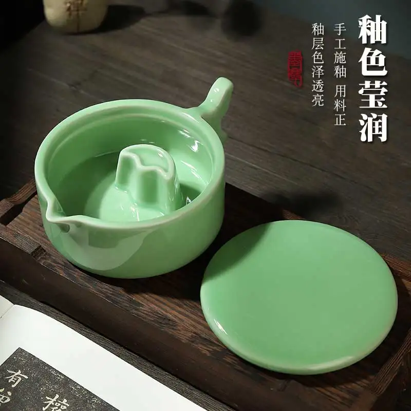 Ceramic Ink Pool Ink Box Table With Cover For BeginnersCalligraphy Special Rack Licking Wash Cylinder Plate Chinese Painting