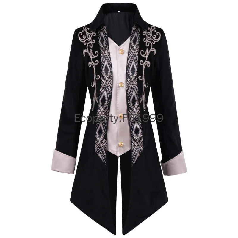 Halloween Men's Medieval Tuxedo Steampunk Vintage Victorian Long Sleeve Windbreaker Medieval Vintage Suit Prince Costume For Men