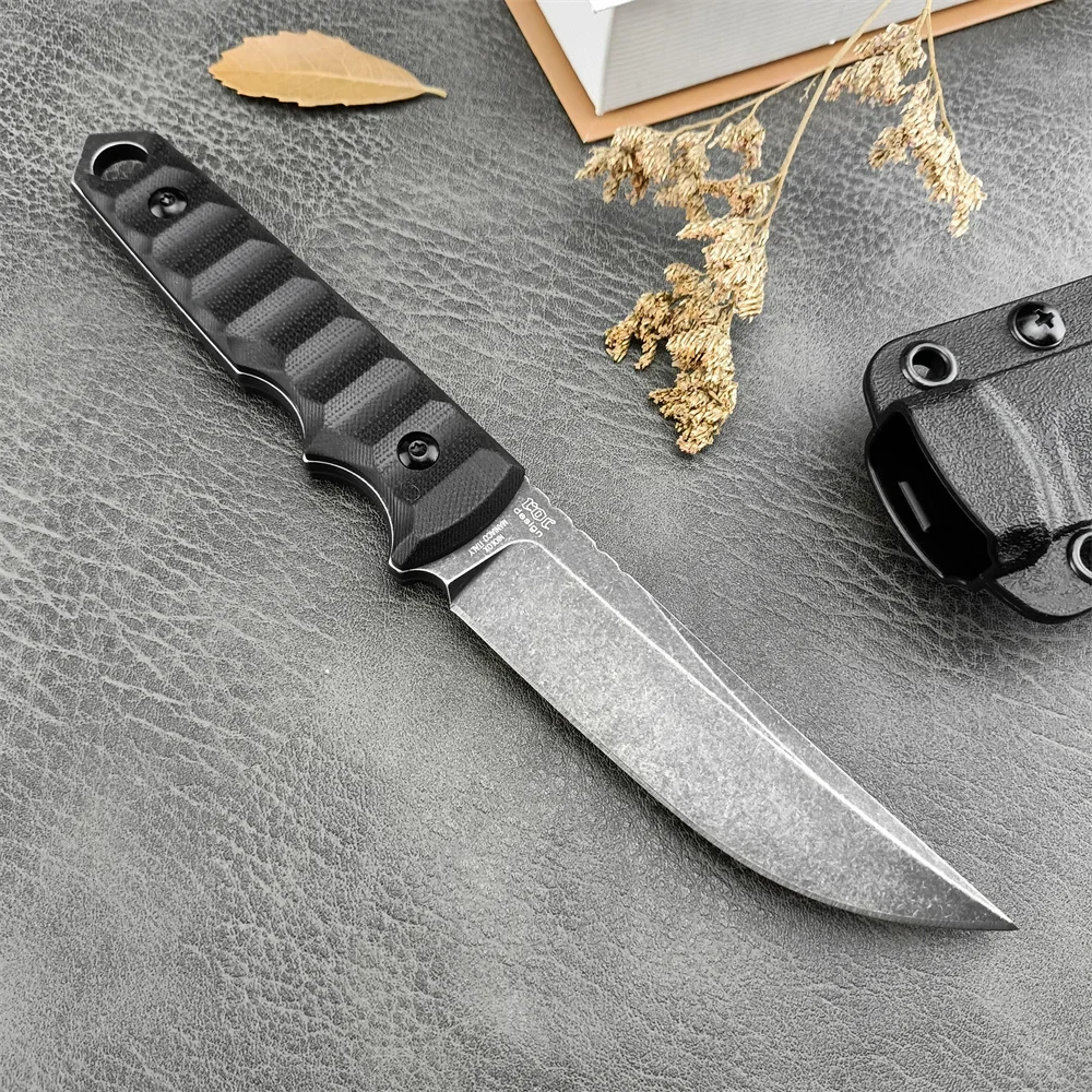 Outdoor G10 FX-634 Ryu Tactical Fixed Blade Knife D2 Stonewashed Tanto Blade Hunting Survival Camping Pocket knives with Sheath