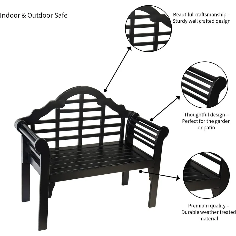 Plow & Hearth Weatherproof Lutyens Outdoor Bench | Holds Up To 400 Lbs Garden Patio Park Deck Wood Black