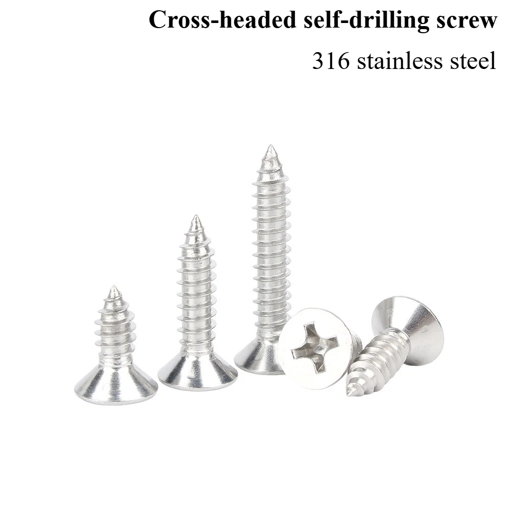 

316 Stainless Steel Cross Countersunk Head Self-Tapping Screw Extended Flat Head Self-Tapping Wood Screw M2M3M4