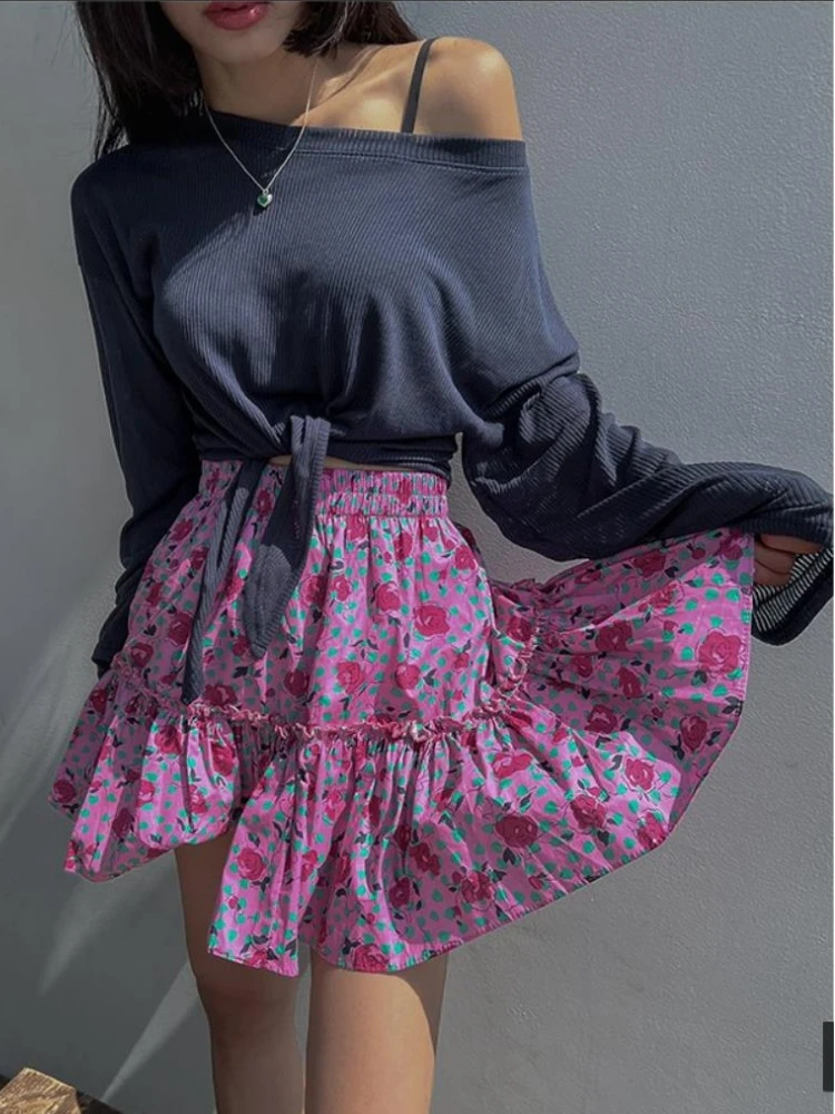 Printing Lolita Mini Skirt Womens Sexy Skirt 2023 Korean Style Teen Girls Cute High Waisted Pleated Skirt falda plisada