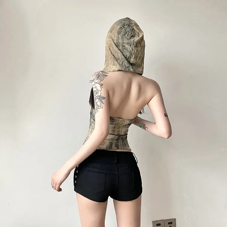 Fashion Sexy Backless Hoodie T-shirt for Women Y2k Irregular Slim Fit Tee Shirt 2024 Summer New Sleeveless Tops Mujer