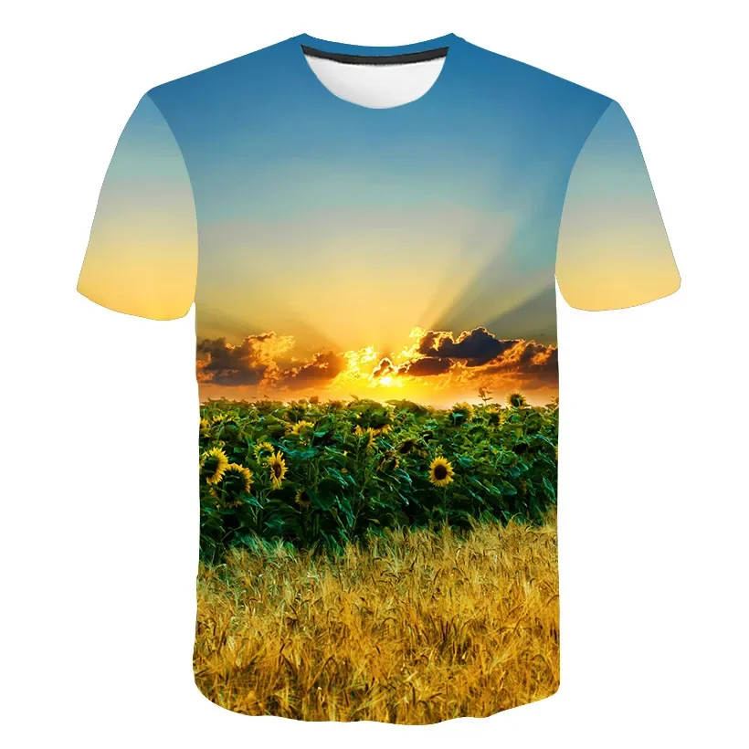 

Summer Landscape Pattern 3D Printed T-shirt for Boys Fashion Natural Scenery Casual Breathable Light Sports Top