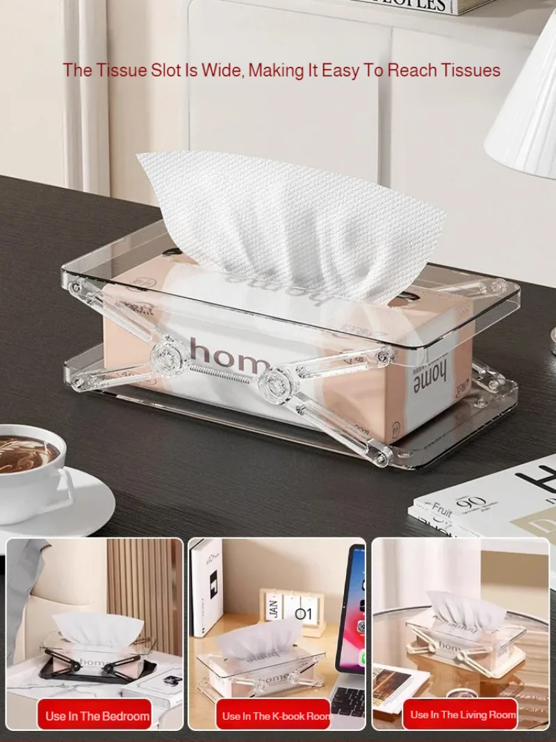 Desktop Telescopic Tissue Box Living Room High-value Telescopic Tissue Box, Desktop Storage Paper Box Liftable  Tissue Box.