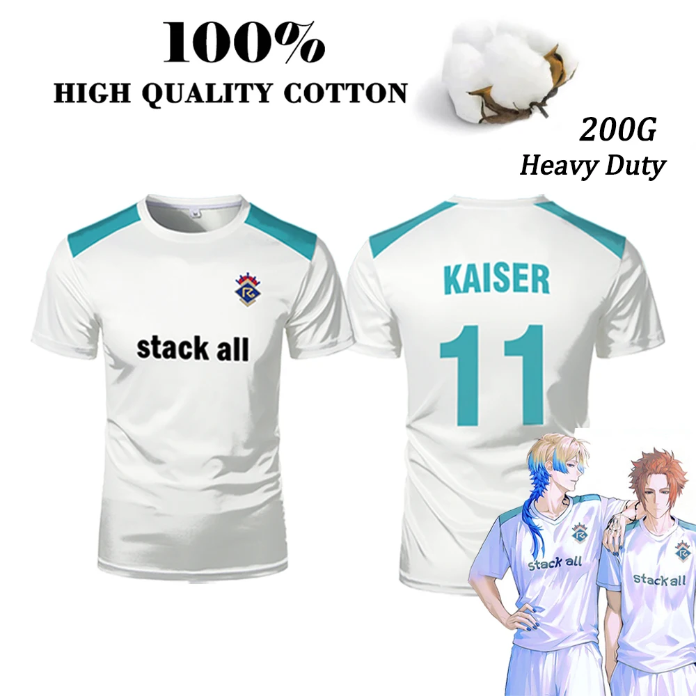 

Japanese Anime Blue Lock Jersey Kaiser Sae Cosplay Football T-shirt Unisex Street Fashion Casual 100% Cotton Short Sleeve Tops