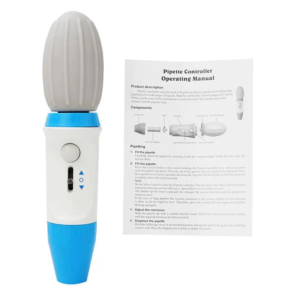 0.1-100ml Manual Pipette Controller with Replaceable 0.45um Filter & Ball Suction Pump for Liquid Handling