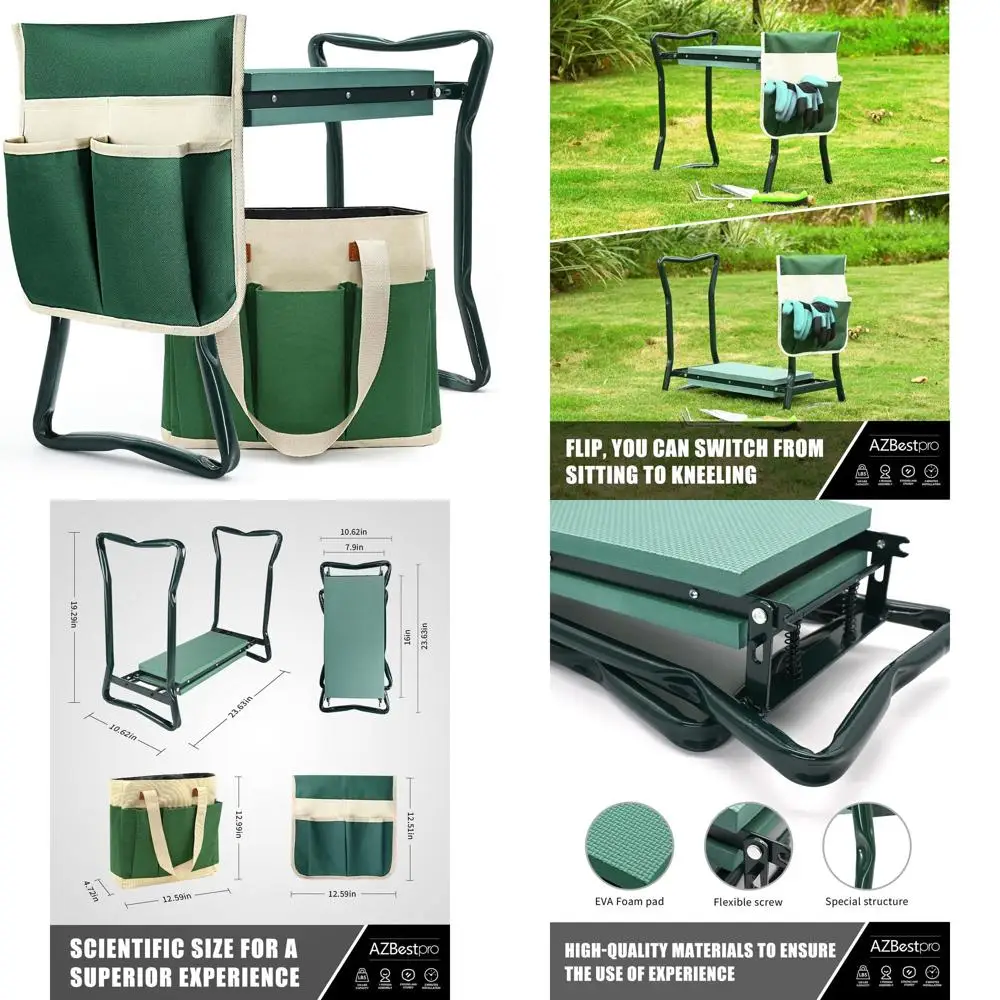 

Portable Gardening Bench with Tool Pouch and Gloves, Suitable for Men and Women