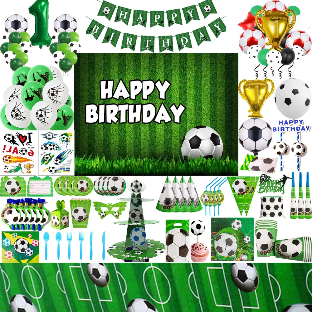 

Soccer Football Theme Boy Birthday Party Decorations paper Plates Cups Tablecloth balloons For Kild Baby Shower Patry Supplies