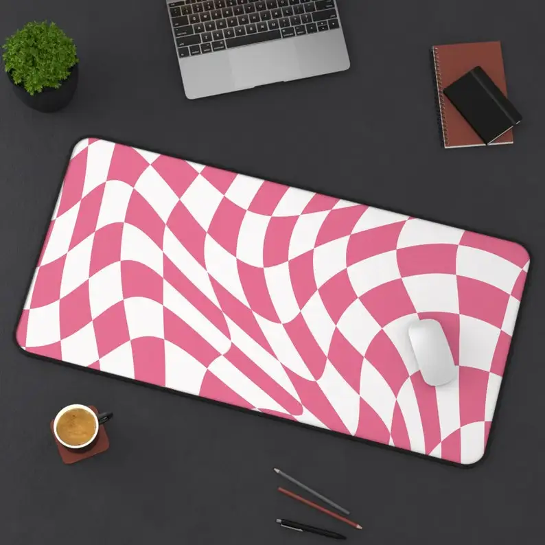 Pink Aesthetic Checkered Desk Mat with Colorful Checkered Patterns, Cute and Attractive, Ideal for Office and Home Workspaces