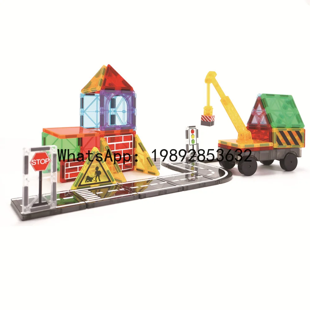 크로스보더 마그네틱 빌딩 블록 강력 자석 도로 마그네틱 시트 건설 크레인 컬러풀 윈도우 마그네틱 시트