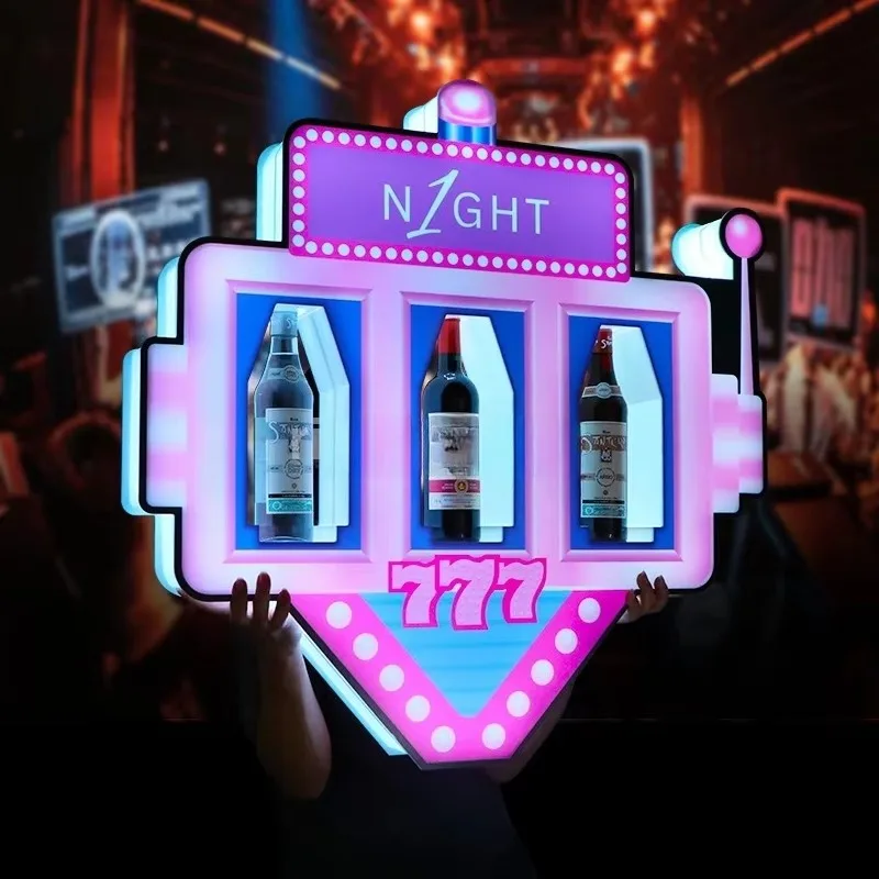 Premium Custom LED Liquor Display StandRichshining New 3 Bottles Champagne Display Holder Luminous Message Board Colorful Handle